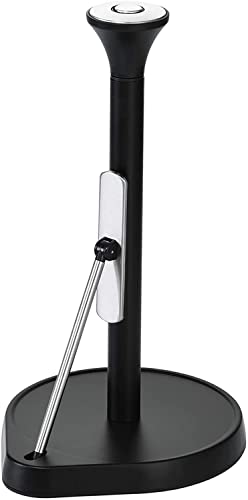 Single Tear Paper Towel Holder Countertop, Hystun Standing Paper Towel Holder Stainless Steel Tension Arm Paper Towel Holder Easy to Tear Paper Roll Dispenser Stand for Kitchen Countertop & Bathroom