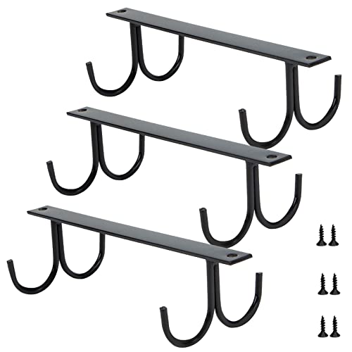 3 Pack Under Cabinet Mug Holder Rack, Mug Organizer Cup Holder Shelf with 12 Hanging Hooks for Mugs, Coffee Cups and Kitchen Utensils Display