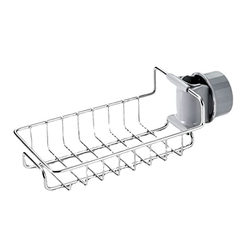 Hangningo Faucet Sponge Holder with Hook,Dish Rack for Kitchen,Sink or Shower Caddy Organizer,Shampoo Shelf and Brush Hanging for Bathroom,Drainer Storage for Dish Washing,Stainless Steel