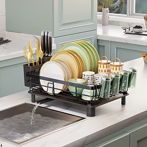 ICEGO Dish Drying Rack, Dish Rack with Drainboard, Dish Drainers for Kitchen Counter, Drying Rack with Utensil Holder, 360° Swivel Spout, Design for Long-Lasting and Space Saver