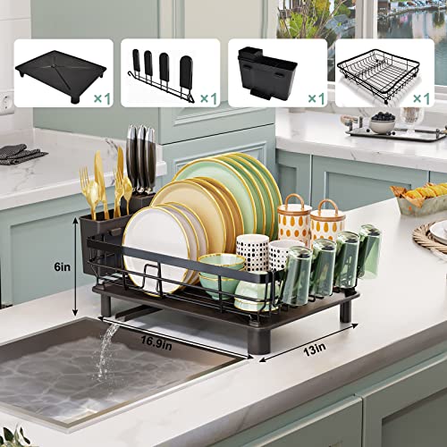 ICEGO Dish Drying Rack, Dish Rack with Drainboard, Dish Drainers for Kitchen Counter, Drying Rack with Utensil Holder, 360° Swivel Spout, Design for Long-Lasting and Space Saver