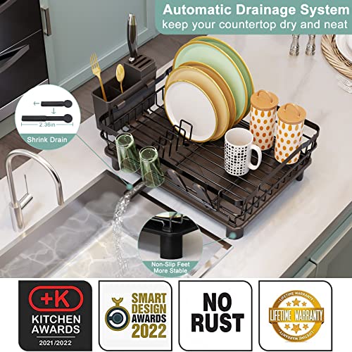 ICEGO Dish Drying Rack, Dish Rack with Drainboard, Dish Drainers for Kitchen Counter, Drying Rack with Utensil Holder, 360° Swivel Spout, Design for Long-Lasting and Space Saver