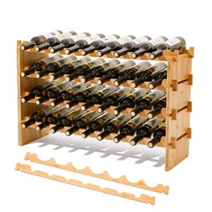 Ekomx Stackable Modular Wine Rack, 36 Bottle Freestanding Storage Bamboo Wine Holder Display Shelves, Sturdy and Durable, Wobble-Free, Perfect for Bar, Wine Cellar, Basement, Cabinet, Pantry(9x4 Rows)
