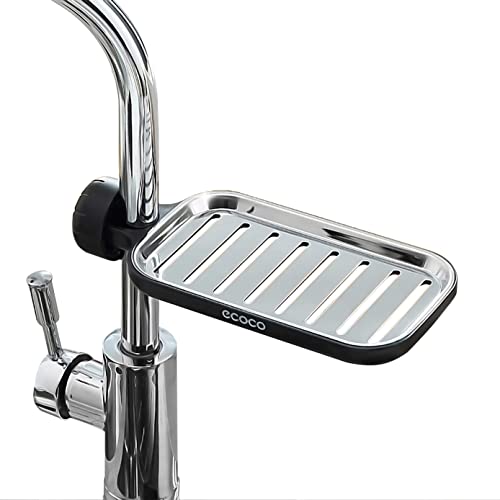 welltouring Sink Sponge Holder Faucet Storage Rack Shower Caddy for Kitchen and Bathroom Hanging Organizer Stainless Steel Dish Soap Tray (Black, Small)