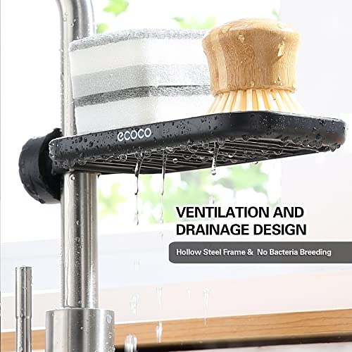 welltouring Sink Sponge Holder Faucet Storage Rack Shower Caddy for Kitchen and Bathroom Hanging Organizer Stainless Steel Dish Soap Tray (Black, Small)
