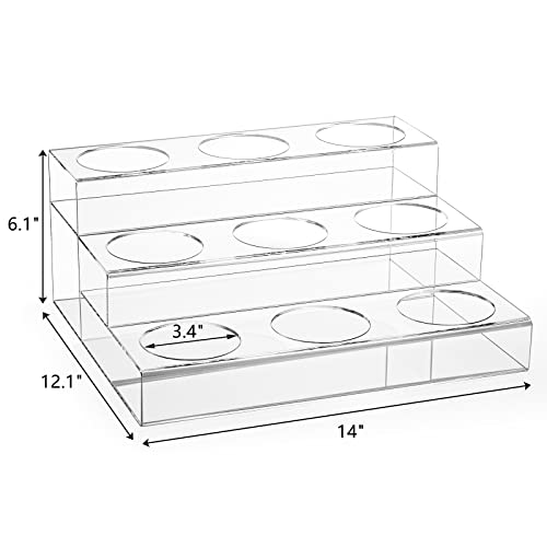 Frcctre Acrylic Wine Bottle Holder, 3 Tier 9 Bottles Acrylic Wine Rack Bottle Display Stand Riser Display Shelf Clear Countertop Tiered Storage Holder for Wine, Champagne, Coffee Syrup