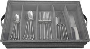 sorbus flatware storage chest with clear lid, great fabric container box for organizing utensils, silverware, flatware, large capacity, gray