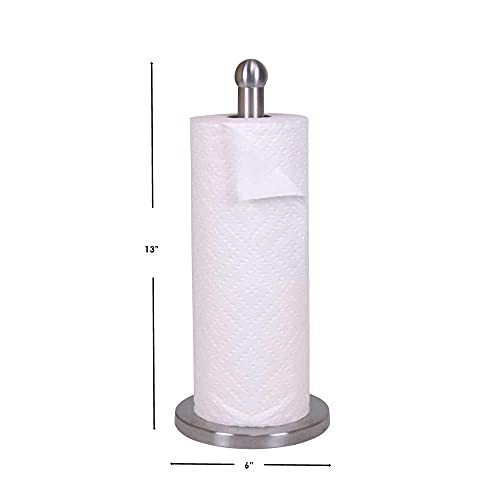 Home Basics Free-Standing Stainless Steel Paper Towel Holder with Weighted Base, Silver