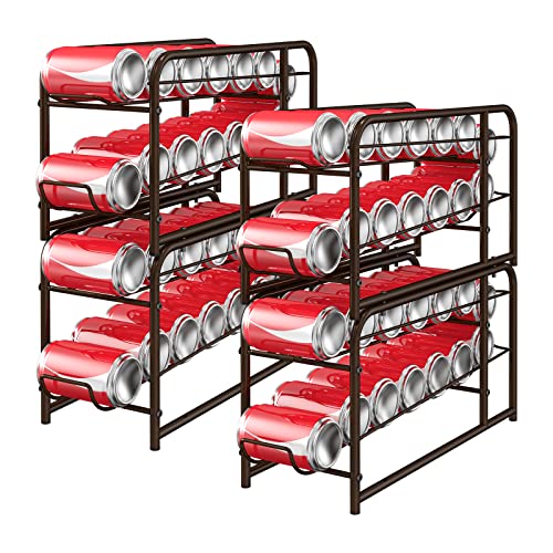 Fogein Mini Soda Can Organizer for Pantry/Refrigerator Pack of 4 Stackable, Soda Can Rack Beverage Dispenser for 221ml/7.5oz Soda Cans(Brown)