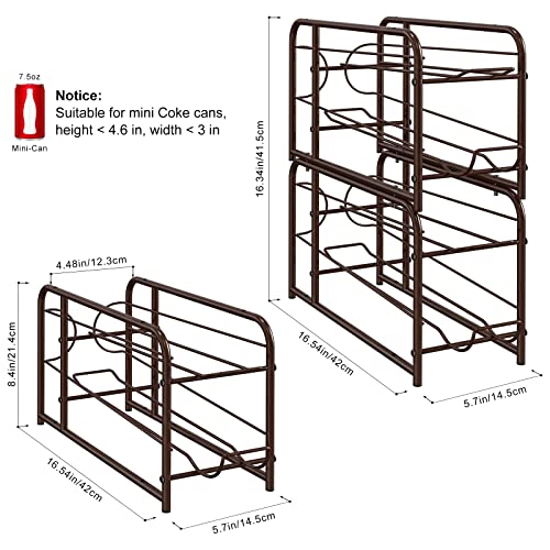 Fogein Mini Soda Can Organizer for Pantry/Refrigerator Pack of 4 Stackable, Soda Can Rack Beverage Dispenser for 221ml/7.5oz Soda Cans(Brown)