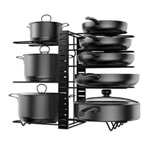 kleverise 8 tiers pot pan organizer rack storage under cabinet – thicken wire with anti-slip silicon coating – height adjustable diy heavy duty space saving pot pan lid holders