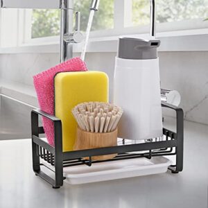 JiangWaveT Kitchen Sink Caddy Sponge Holder Sink Sponge Holder for Sink, Caddy Organizer,Sink Tray Drainer Rack, Soap Dish Dispenser Brush Holder Storage Kitchen Accessories,Black