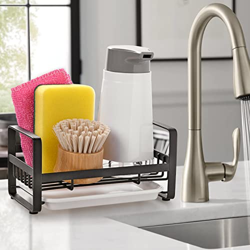 JiangWaveT Kitchen Sink Caddy Sponge Holder Sink Sponge Holder for Sink, Caddy Organizer,Sink Tray Drainer Rack, Soap Dish Dispenser Brush Holder Storage Kitchen Accessories,Black