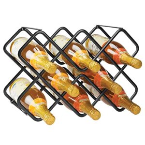 mDesign Metal Free-Standing Wine Rack Storage Organizer for Kitchen Countertops, Pantry, Fridge - Stores Wine, Beer, Pop/Soda, Water Bottles - 3 Levels, Holds 8 Bottles - Black