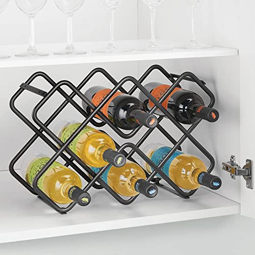 mDesign Metal Free-Standing Wine Rack Storage Organizer for Kitchen Countertops, Pantry, Fridge - Stores Wine, Beer, Pop/Soda, Water Bottles - 3 Levels, Holds 8 Bottles - Black