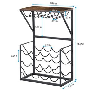 LIANTRAL 3 Tier Wine Rack, Hold 12 Bottles and 8 Wine Glass Rack Wine Holder, Freestanding Wine Rack for Home, Kitchen, Bar, Wine Cellar, Cabinet