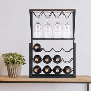 LIANTRAL 3 Tier Wine Rack, Hold 12 Bottles and 8 Wine Glass Rack Wine Holder, Freestanding Wine Rack for Home, Kitchen, Bar, Wine Cellar, Cabinet