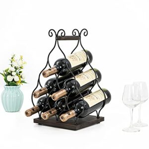 SODUKU Countertop Wine Rack 6 Wine Bottles Holder Rustic Metal Wood Wine Storage Rack for Kitchen Table Bar