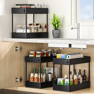 Under Sink Organizer, Efuytech Under Kitchen Sink Organizers and Storage Multi-purpose Under Bathroom Storage Basket, 2 Tier Cabinet Shelf Organizer for Bathroom Kitchen (Black)