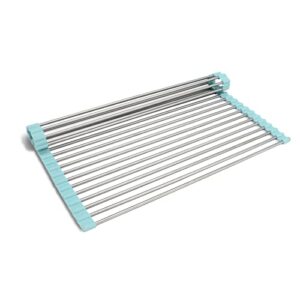 cook with color roll up dish rack- over the sink mat for drying dishes – silicone wrapped stainless steel rods (15″ x 17.5″) – versatile roll up trivet & dish drying rack for kitchen