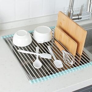 COOK WITH COLOR Roll Up Dish Rack- Over The Sink Mat for Drying Dishes - Silicone Wrapped Stainless Steel Rods (15" x 17.5") - Versatile Roll Up Trivet & Dish Drying Rack for Kitchen