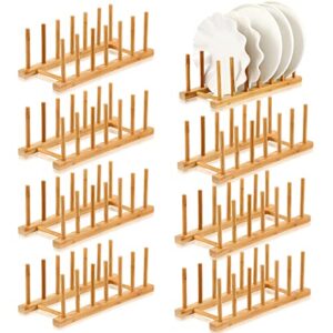 Yinkin 8 Pcs Bamboo Wooden Dish Rack Bowl Cup Cutting Board Drying Rack Plate Organizer Classroom Book Organize Pot Lid Holder Stand for Kitchen Cabinet Storage Organizer