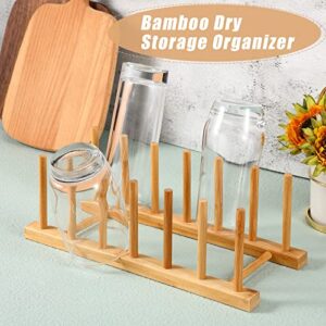 Yinkin 8 Pcs Bamboo Wooden Dish Rack Bowl Cup Cutting Board Drying Rack Plate Organizer Classroom Book Organize Pot Lid Holder Stand for Kitchen Cabinet Storage Organizer