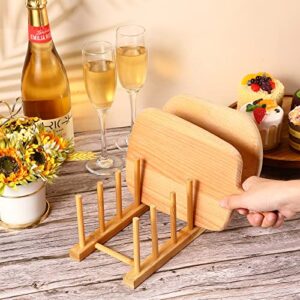 Yinkin 8 Pcs Bamboo Wooden Dish Rack Bowl Cup Cutting Board Drying Rack Plate Organizer Classroom Book Organize Pot Lid Holder Stand for Kitchen Cabinet Storage Organizer
