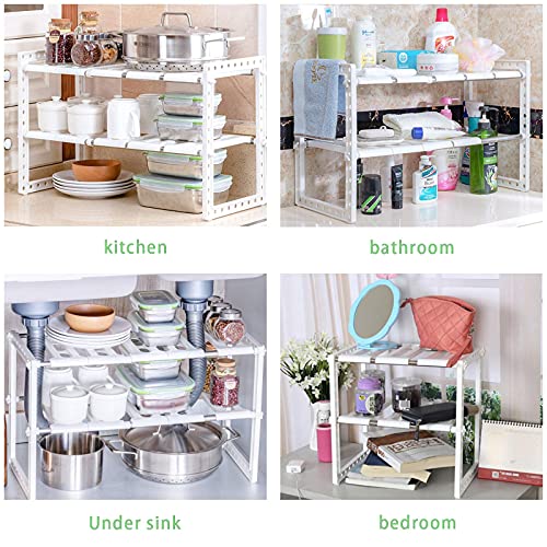 MineSign Under Sink Organizer 2-Tier Expandable Cabinet Shelf with 10 Removable Panels for Kitchen Bathroom Storage,Expand from 19.8 to 27.5 Inches