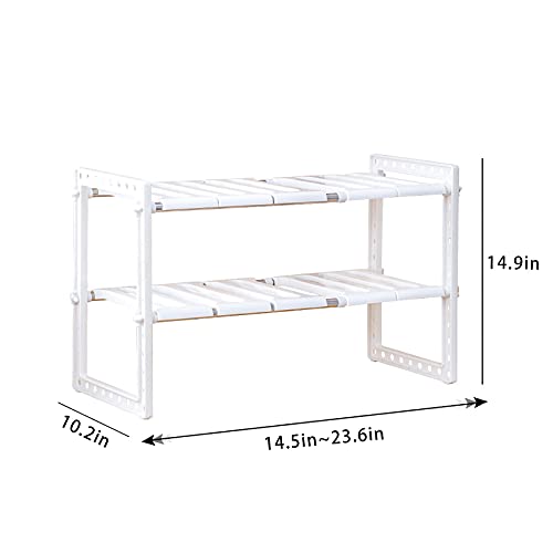 MineSign Under Sink Organizer 2-Tier Expandable Cabinet Shelf with 10 Removable Panels for Kitchen Bathroom Storage,Expand from 19.8 to 27.5 Inches