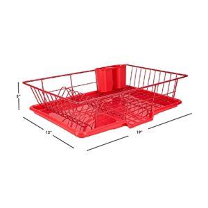 Dish Drying Rack (Red) | By Home Basics | Dish Drainers For Kitchen Counter | With Sloping Tray and Utensil Holder | Big Dish Drying Rack