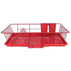 Dish Drying Rack (Red) | By Home Basics | Dish Drainers For Kitchen Counter | With Sloping Tray and Utensil Holder | Big Dish Drying Rack