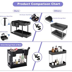 FM Royal Brand Under Sink Organizer - Double Slider Cabinet Organizer for Kitchen, Bathroom & Laundry Room Storage - Includes 2 BPA Drawers, 4 Adjustable Feet, 2 Cups, 4 Hanging Hooks, Divider