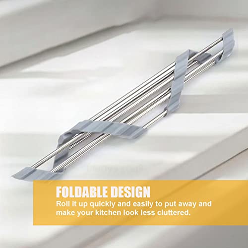 MOGALY Triangle Roll-Up Dish Drying Rack for Sink Corner - Multipurpose Heat Resistant Over-The-Sink Dish Drying Rack - for Many Kitchen Task - Gray