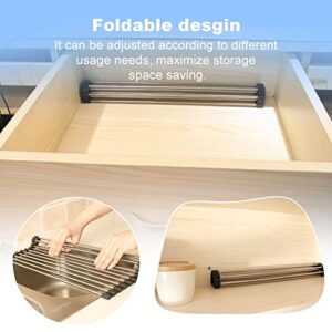 FULL TREND Roll Up Dish Drying Rack, Sink Drying Rack Over Sink Dish Drying Rack Foldable Drain Rack for Kitchen Anti-Slip Silicone Sink Counter Utensils Vegetables and Fruits (17''X9.4'')