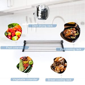 FULL TREND Roll Up Dish Drying Rack, Sink Drying Rack Over Sink Dish Drying Rack Foldable Drain Rack for Kitchen Anti-Slip Silicone Sink Counter Utensils Vegetables and Fruits (17''X9.4'')