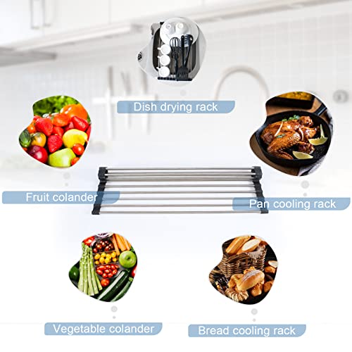 FULL TREND Roll Up Dish Drying Rack, Sink Drying Rack Over Sink Dish Drying Rack Foldable Drain Rack for Kitchen Anti-Slip Silicone Sink Counter Utensils Vegetables and Fruits (17''X9.4'')