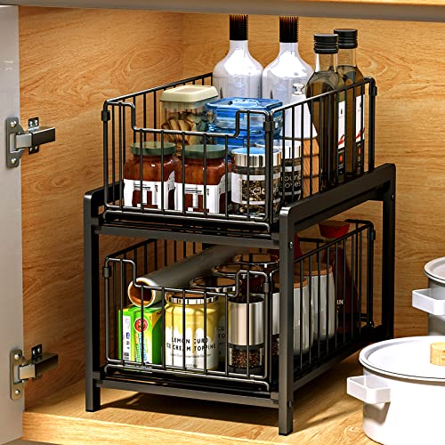 furihshe Under Sink Organizer, under sink organizers and storage,2 Tier Storage Under Cabinet Bathroom under kitchen sink organizers and storage Black Under Sink Storage for Bathroom Kitchen