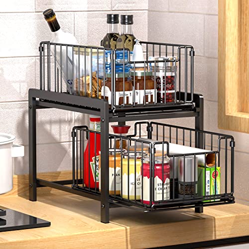 furihshe Under Sink Organizer, under sink organizers and storage,2 Tier Storage Under Cabinet Bathroom under kitchen sink organizers and storage Black Under Sink Storage for Bathroom Kitchen