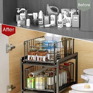 furihshe Under Sink Organizer, under sink organizers and storage,2 Tier Storage Under Cabinet Bathroom under kitchen sink organizers and storage Black Under Sink Storage for Bathroom Kitchen