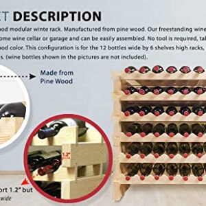 DisplayGifts Modular Stackable Wine Rack Freestanding Wooden Wine Stand Storage Holder, For Basement Pantry Room Wine Cellar or tight space, Wobble-Free 36 Bottle Capacity 6 X 6 Rows (Unfinished Wood)