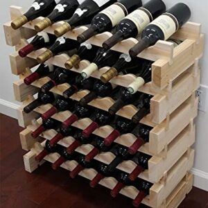 DisplayGifts Modular Stackable Wine Rack Freestanding Wooden Wine Stand Storage Holder, For Basement Pantry Room Wine Cellar or tight space, Wobble-Free 36 Bottle Capacity 6 X 6 Rows (Unfinished Wood)