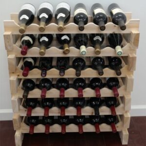 DisplayGifts Modular Stackable Wine Rack Freestanding Wooden Wine Stand Storage Holder, For Basement Pantry Room Wine Cellar or tight space, Wobble-Free 36 Bottle Capacity 6 X 6 Rows (Unfinished Wood)