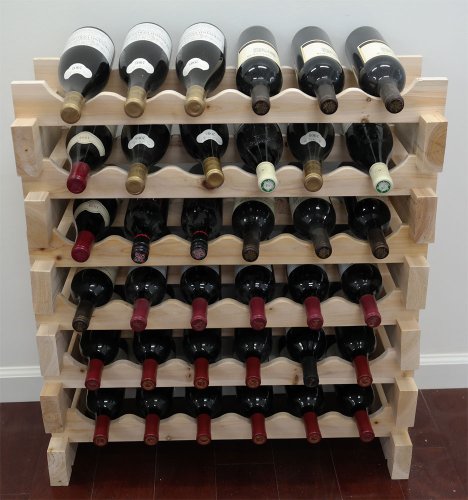 DisplayGifts Modular Stackable Wine Rack Freestanding Wooden Wine Stand Storage Holder, For Basement Pantry Room Wine Cellar or tight space, Wobble-Free 36 Bottle Capacity 6 X 6 Rows (Unfinished Wood)