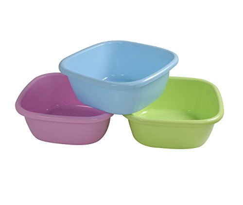 Cand Plastic Square Wash Basin, 12 Quart Dish Tubs, 3-Pack