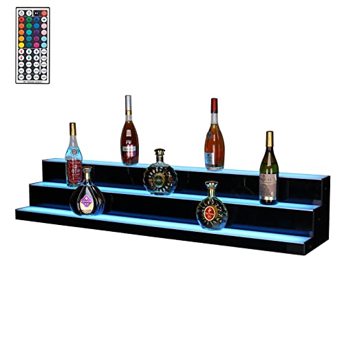 ROVSUN 3 Step 60 Inch LED Lighted Liquor Bottle Display Shelf with Remote Control, Acrylic Lighted Drinks Lighting Shelves Illuminated Bar Shelves for Liquor Bottles Commercial Home Bar Accessories