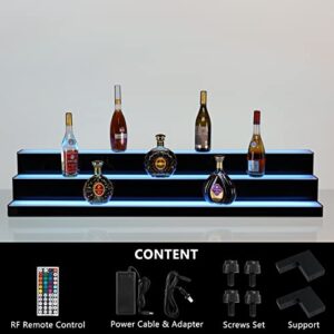 ROVSUN 3 Step 60 Inch LED Lighted Liquor Bottle Display Shelf with Remote Control, Acrylic Lighted Drinks Lighting Shelves Illuminated Bar Shelves for Liquor Bottles Commercial Home Bar Accessories