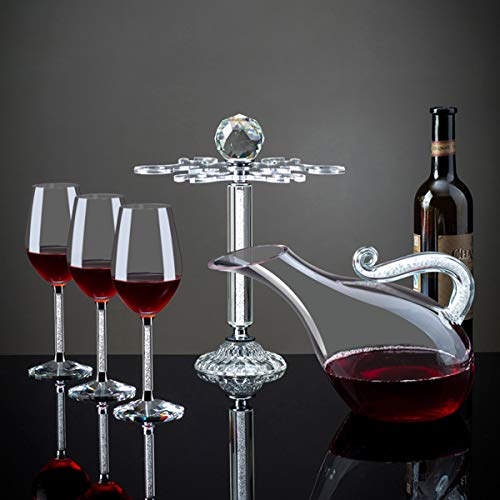 Elegant Desktop Crystal Glass Stemware Rack/Rotate 8 Wine Glass Storage Holder Stand Air Drying Rack(Silver)