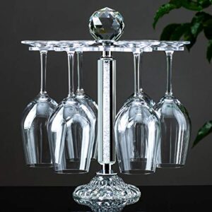 elegant desktop crystal glass stemware rack/rotate 8 wine glass storage holder stand air drying rack(silver)