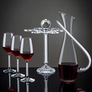 Elegant Desktop Crystal Glass Stemware Rack/Rotate 8 Wine Glass Storage Holder Stand Air Drying Rack(Silver)